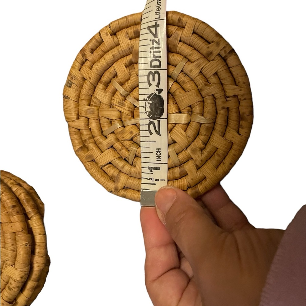 Vintage Round Rattan coaster set - Picture 8 of 8
